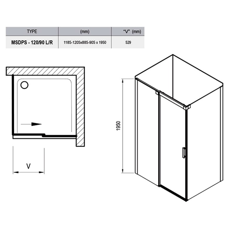 Душова кабіна MSDPS 120/90 L Transparent Ravak  (0WLG7C00Z1)