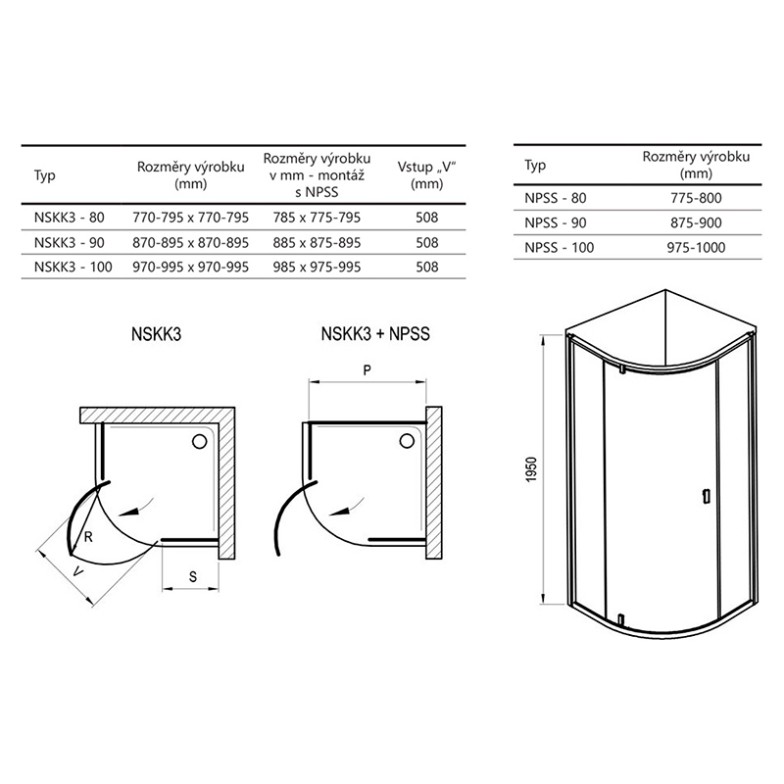 Душова штора NSKK3-90 Transparent+білий Ravak  (3O677100Z1)