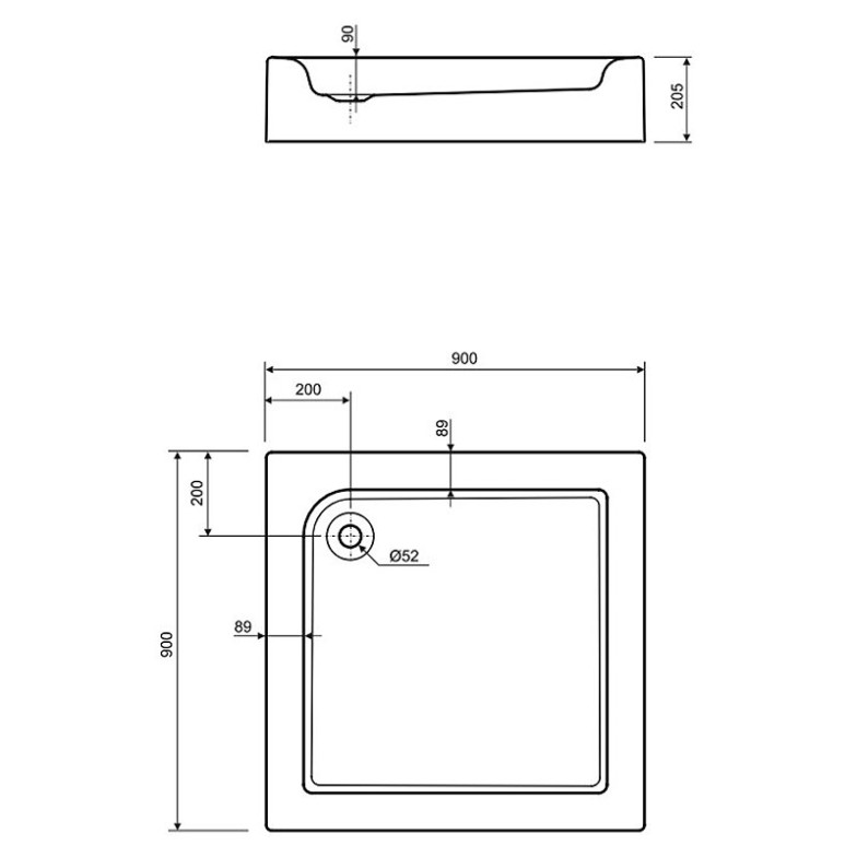 Піддон Standard Plus 90x90 квадратний Kolo  (XBK1490000)