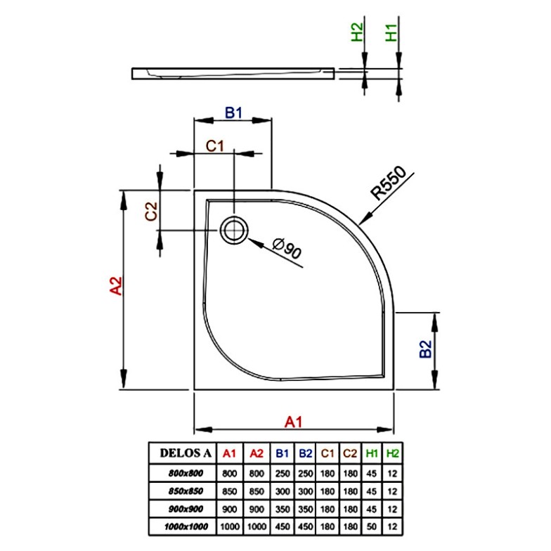 Піддон Delos A 90x90 Radaway  (SDA0909-01)