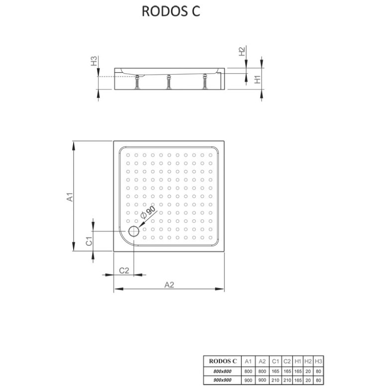 Піддон Rodos C 90 Radaway  (4K99155-04)