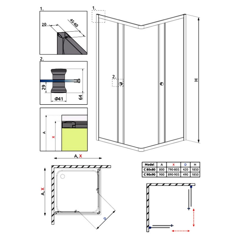 Душова штора Classic C 90x90 графіт Radaway  (30050-01-05)