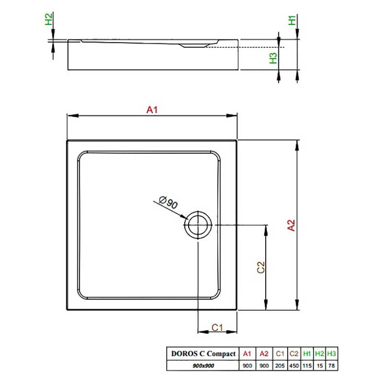 Піддон Doros C Compact 90x90 з ніжками Radaway  (SDRC9090-05)