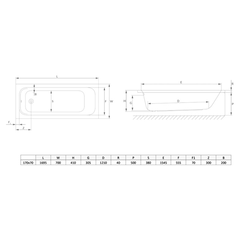 Ванна Mia 170x70 з ніжками Radaway  (WA1-50-170*070U)