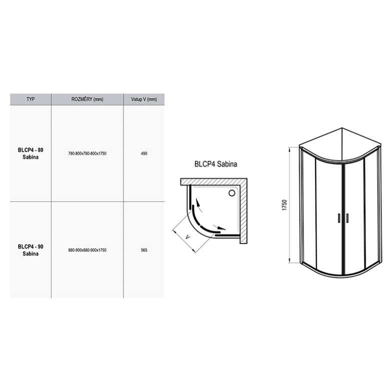 Душова штора BLCP 4-80 Sabina Transparent Ravak  (3B240C40Z1)