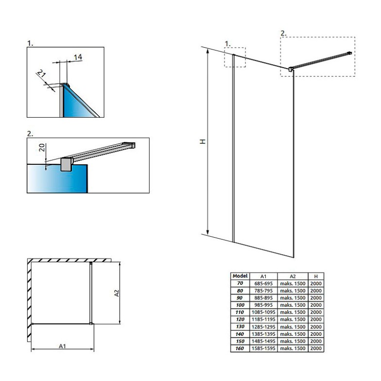 Душова стінка Modo New II 70 Radaway  (389074-01-01)