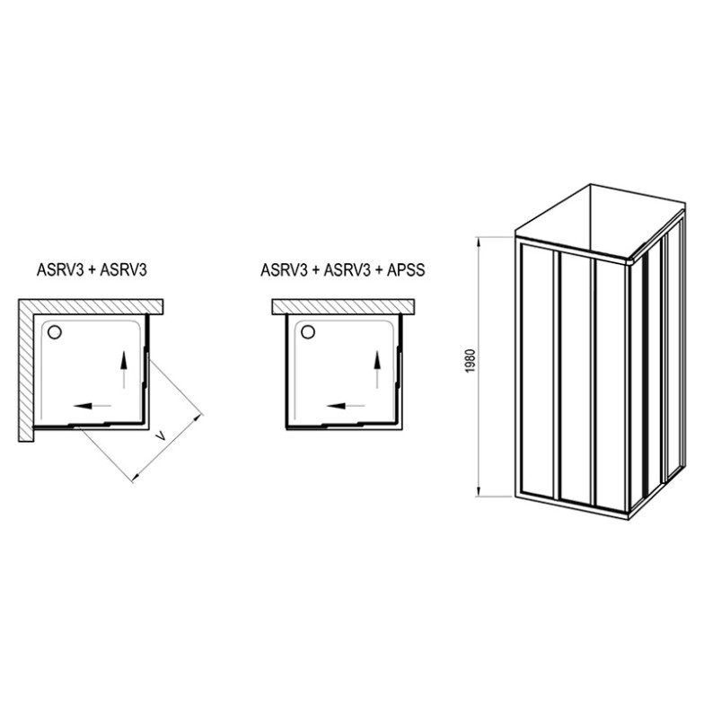 Душова штора ASRV 3-90 Grape+білий Ravak  (15V701R2ZG)