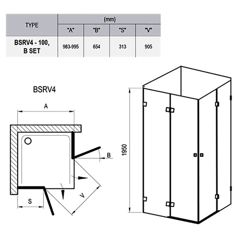 Душова штора BSRV 4-100 Transparent Ravak  (1UVAAA00Z1)