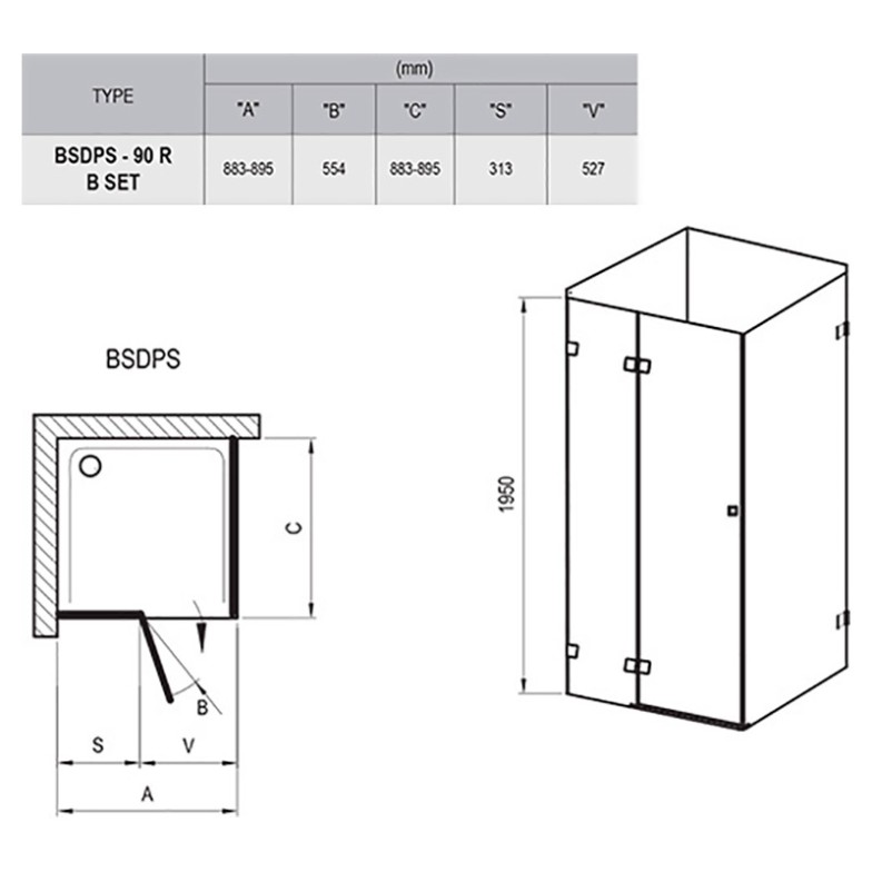 Душова штора BSDPS-90/90 R Transparent Ravak  (0UP77A00Z1)