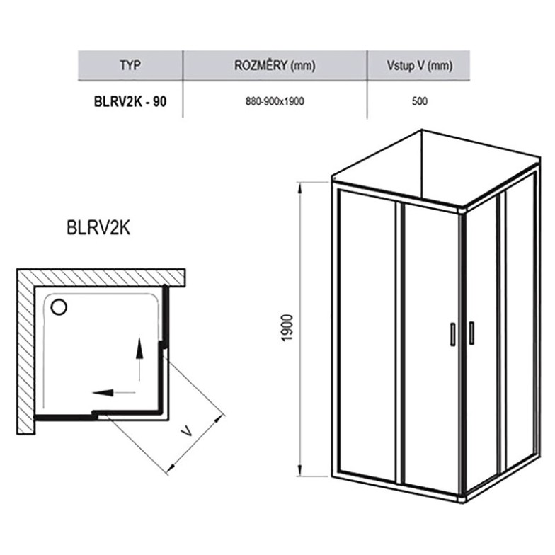 Душова штора BLRV2K-90 Transparent + сатиновий Ravak  (1XV70U00Z1)