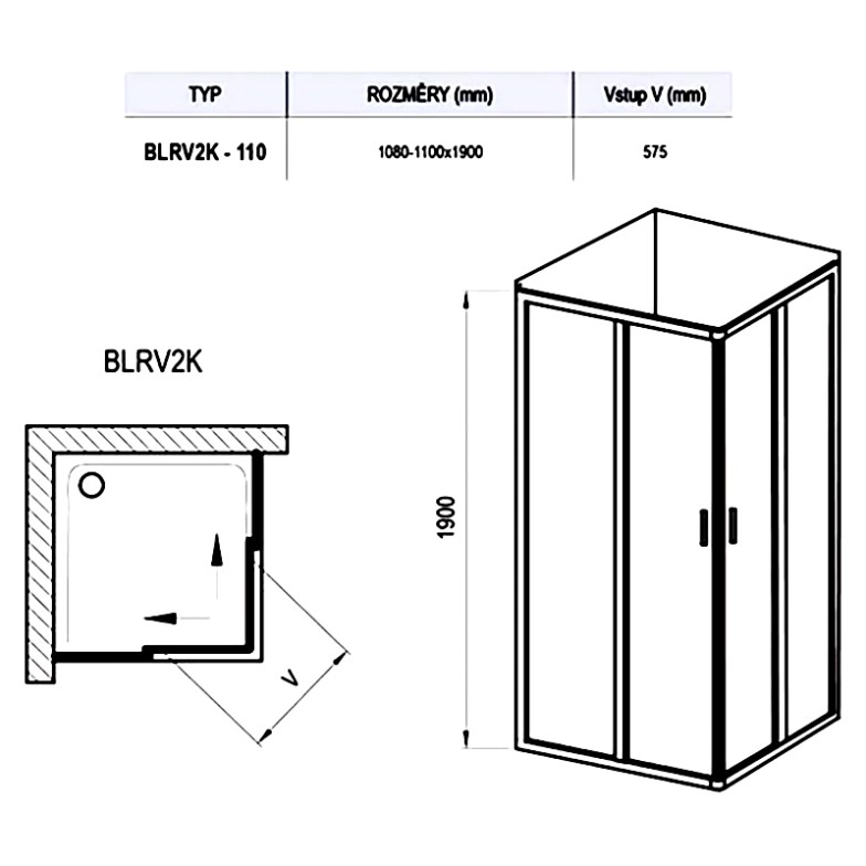 Душова штора BLRV2K-110 Transparent + білий Ravak  (1XVD0100Z1)