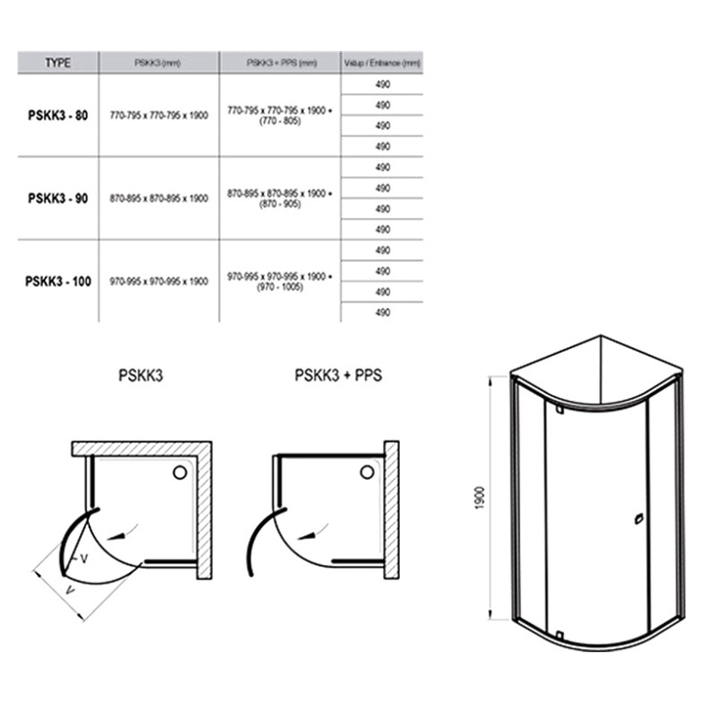 Душова штора PSKK 3-90 Transparent + білий Ravak  (37677100Z1)