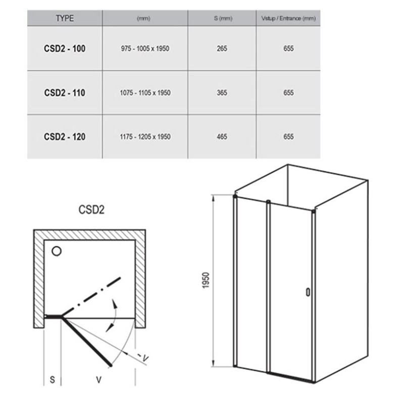 Душові двері CSD 2-120 Ravak  (0QVGCC00Z1)