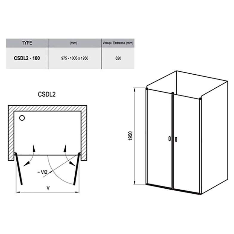 Душові двері CSDL 2-100 Transparent + білий Ravak  (0QVAC10LZ1)