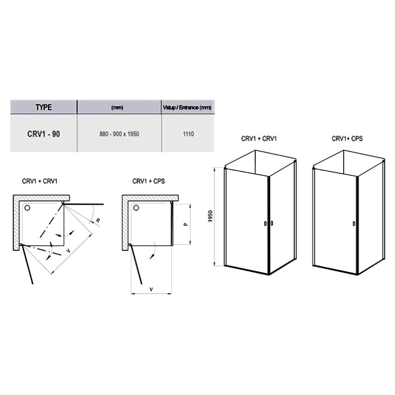 Душова штора CRV 1-90 Transparent + сатиновий Ravak  (1QV70U01Z1)