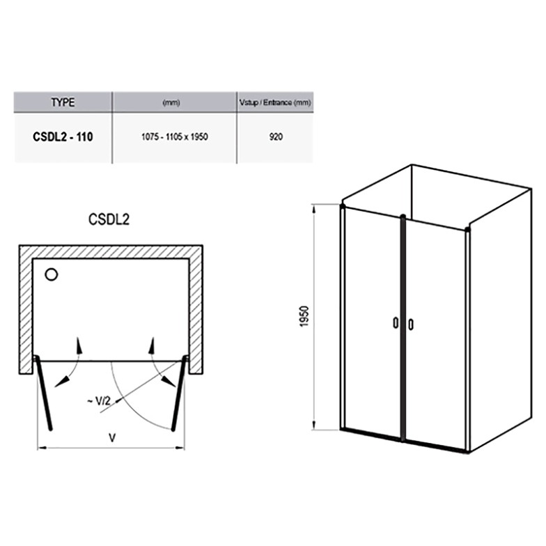 Душові двері CSDL 2-110 Transparent + білий Ravak  (0QVDC10LZ1)