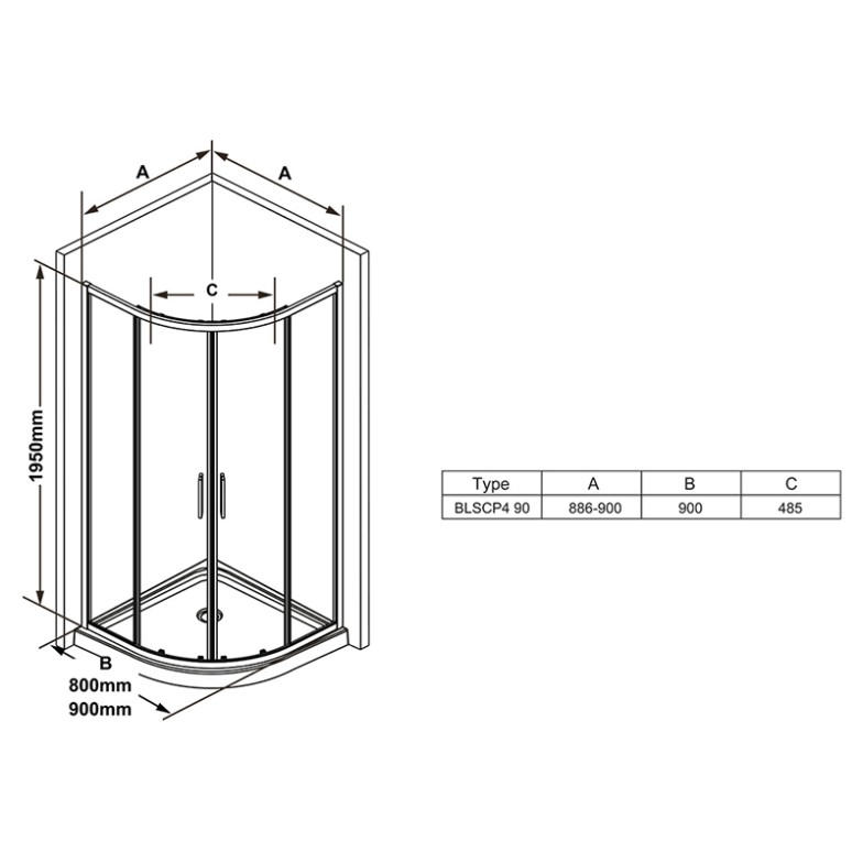 Душова штора BLSCP 4-90 Transparent+чорний Ravak  (X3BM70300Z1)