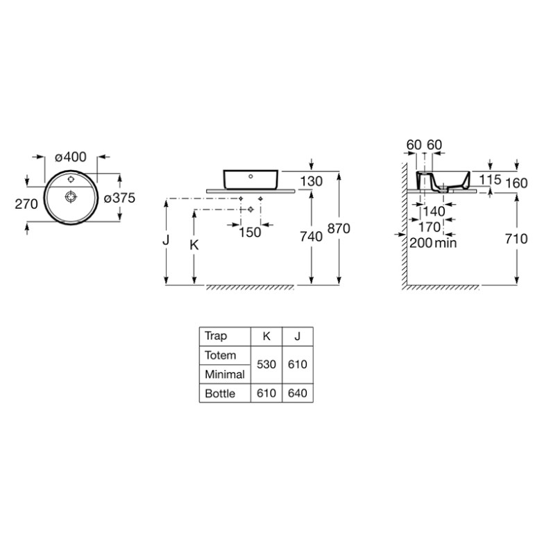 Раковина Alter 40 кругла з отвором Roca  (A3270MK000)