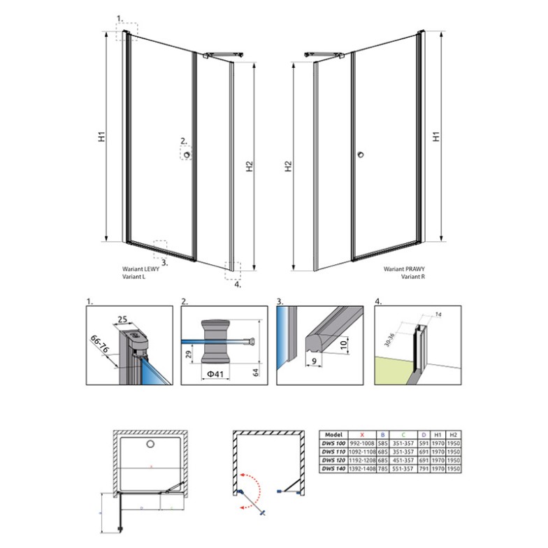 Душові двері Eos DWS 140L Radaway  (37993-01-01NL)