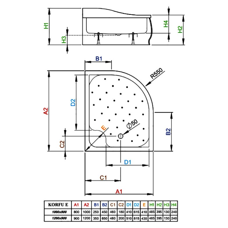 Піддон Korfu E 100x80 L з ніжками і панеллю Radaway  (4E81400-03L)