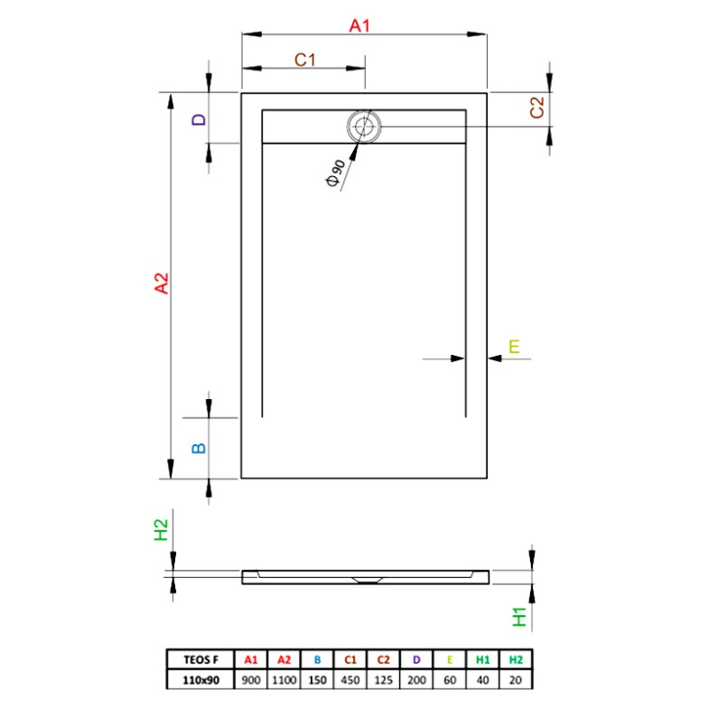 Піддон Teos F Radaway  (HTF11090-54)