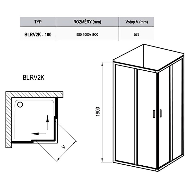 Душова штора BLRV2K-100 Transparent + білий Ravak  (1XVA0100Z1)