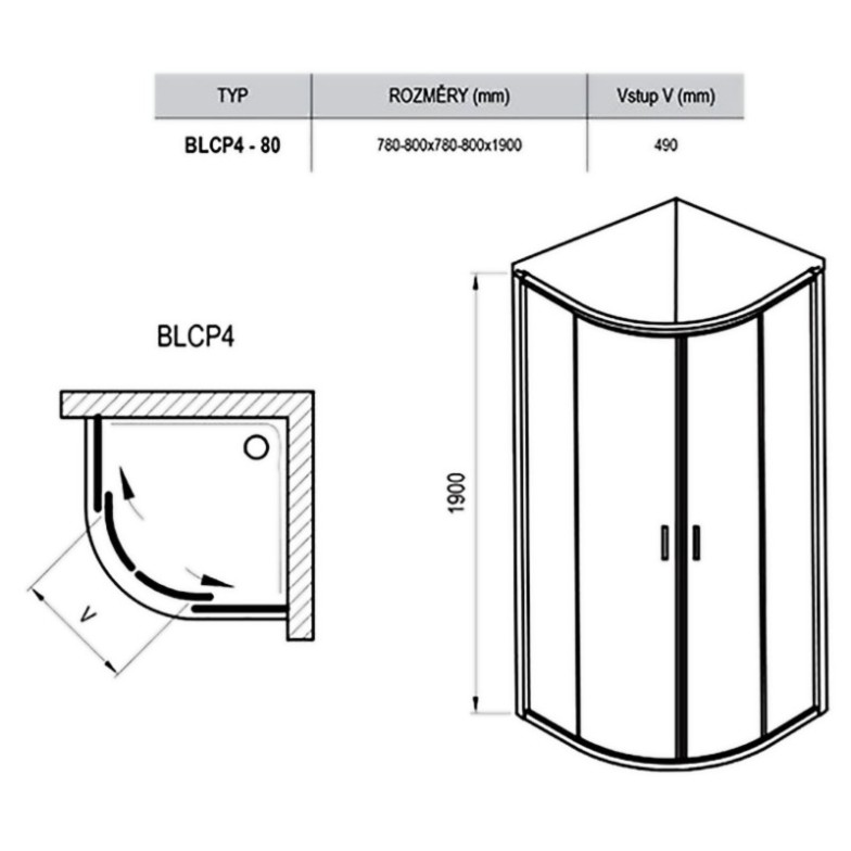 Душова штора BLCP 4-80 Transparent + білий Ravak  (3B240100Z1)