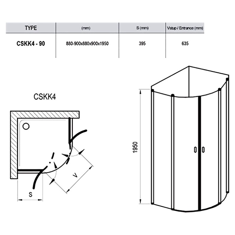 Душова штора CSKK 4-90 Transparent + сатиновий Ravak  (3Q170U00Z1)