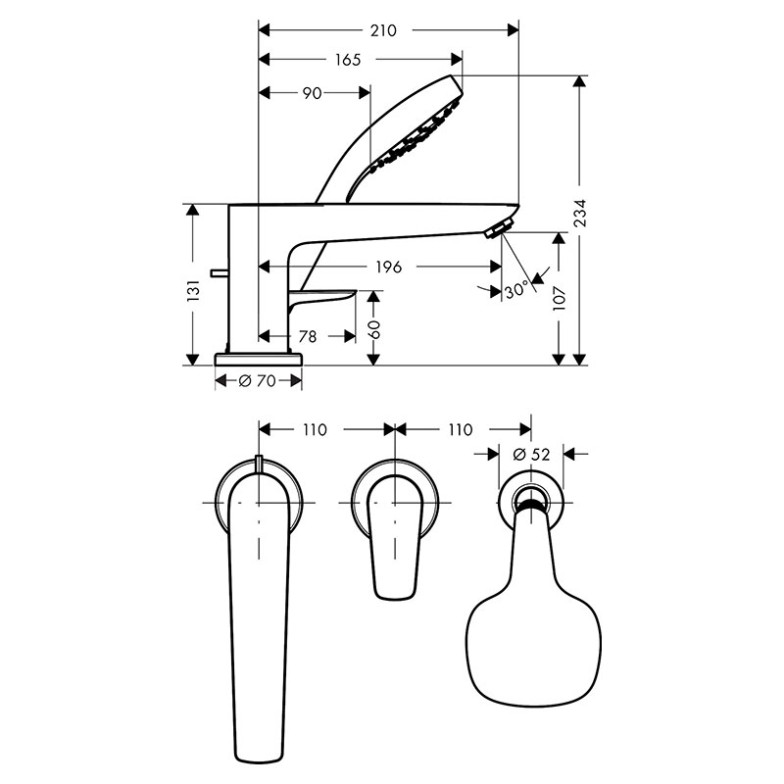 Змішувач Talis E для ванни з душовим комплектом HansGrohe  (71731000)