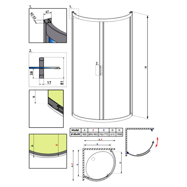 Душова штора Premium Plus B 90x90 матова Radaway  (30473-01-02N)