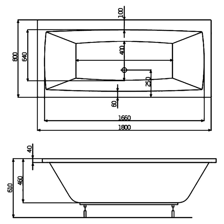 Ванна Vita 180x80 з ніжками Roca  (A24T074000)