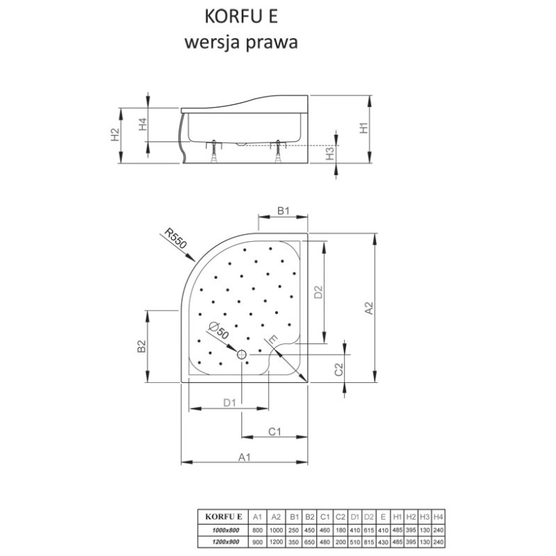 Піддон Korfu E, правий Radaway  (4E81400-03R)