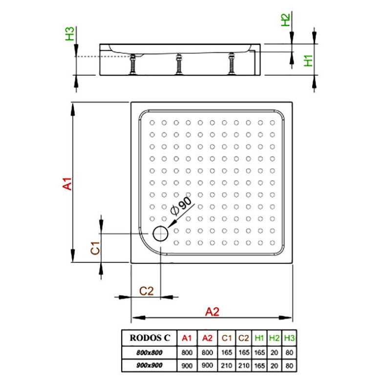 Піддон Rodos Compact C 80x80 з ніжками Radaway  (4K88155-04)