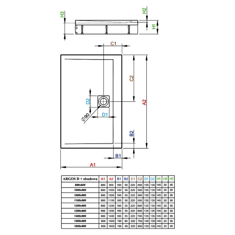 Піддон Argos D 120x90 з ніжками Radaway  (4ADN912-02)