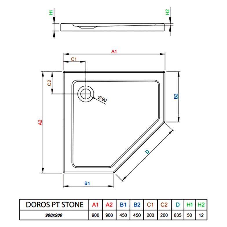 Піддон Doros PT 90x90 Radaway  (SDRPT9090-01-64S)