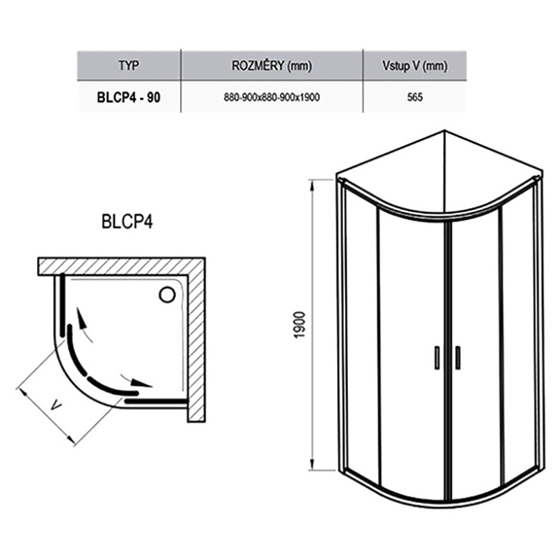 Душова штора BLCP 4-90 Transparent + сатиновий Ravak  (3B270U00Z1)