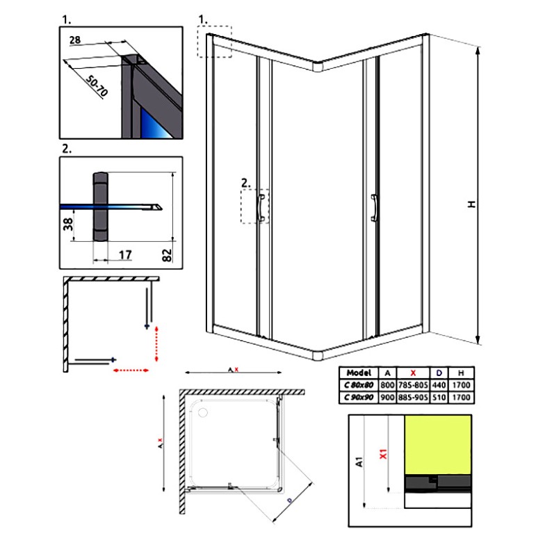 Душова штора Premium Plus C 90x90 фабрик Radaway  (30451-01-06N)