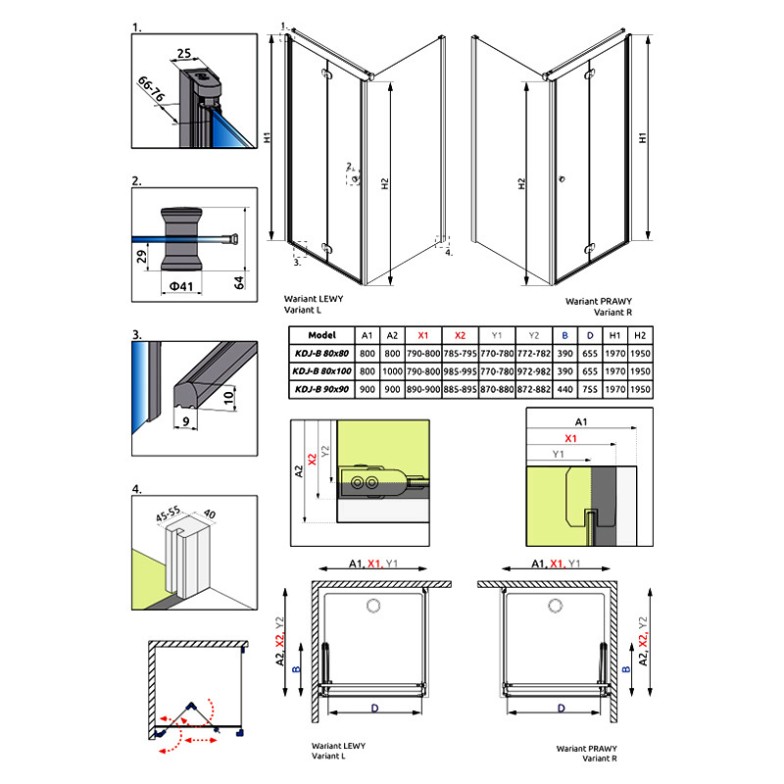 Душова штора Eos KDJ-B 90x90 R інтімато Radaway  (37403-01-12NR)