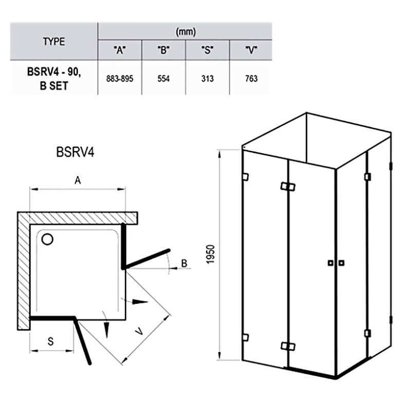 Душова штора BSRV 4-90 Transparent Ravak  (1UV77A00Z1)