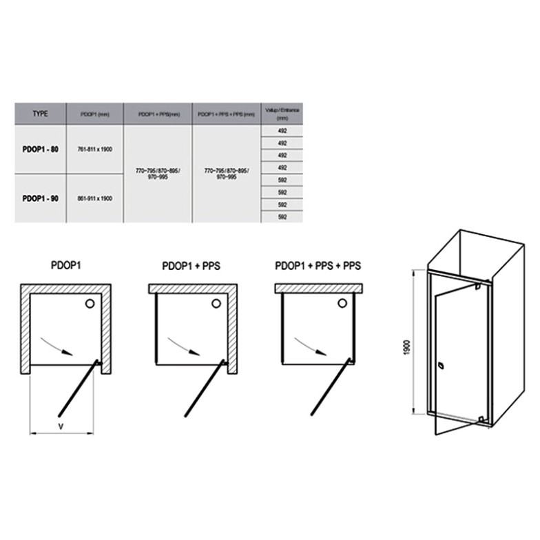 Душові двері PDOP 1-80, транспарент Ravak  (03G40101Z1)