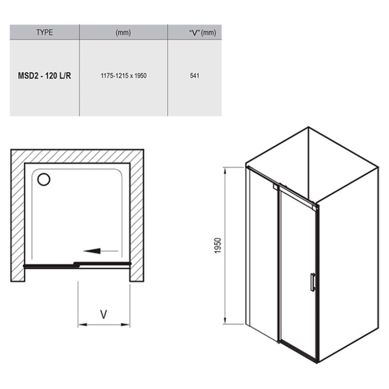 Душові двері MSD 2-120 L Transparent + сатиновий Ravak  (0WLG0U00Z1)