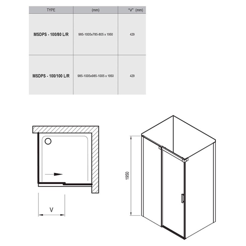 Душова кабіна MSDPS 100/100 R Transparent Ravak  (0WPAAC00Z1)