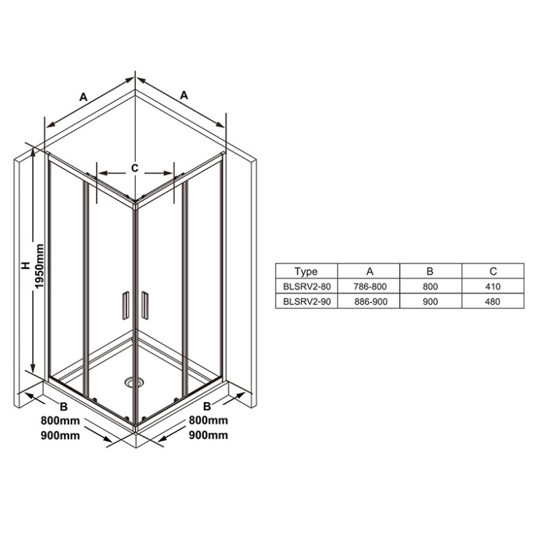 Душова штора BLSRV 2-90 Transparent+чорний Ravak  (X1LM70300Z1)