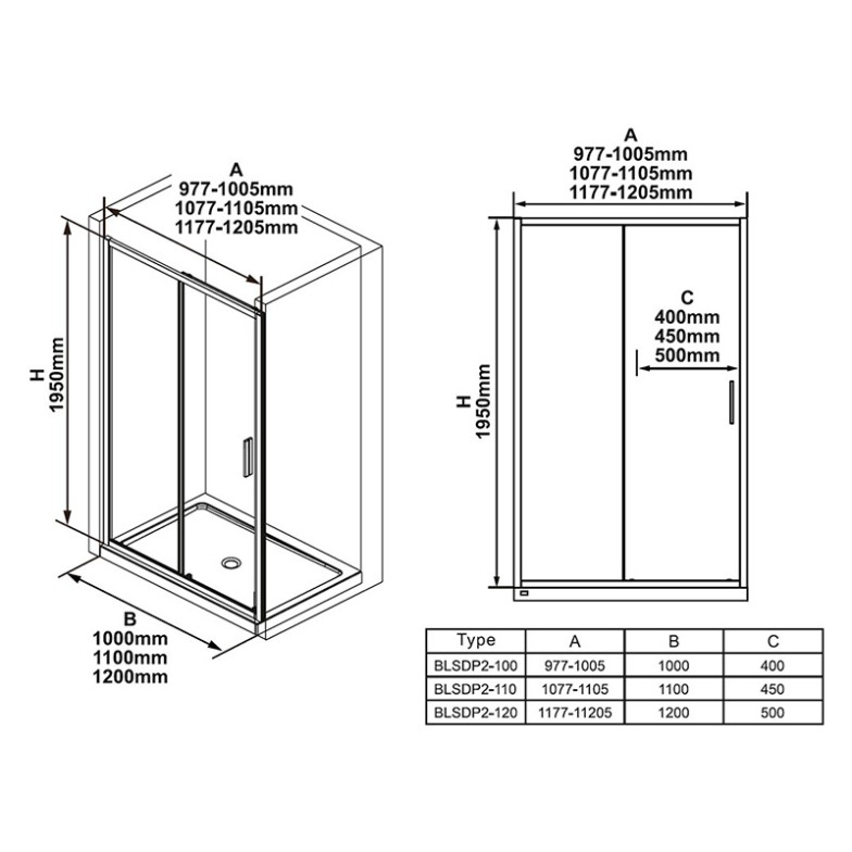 Душові двері BLSDP 2-100 Transparent Ravak  (X0PMA0300Z1)