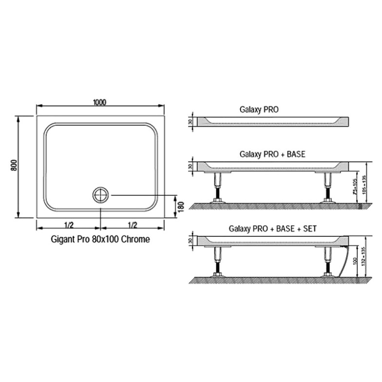 Піддон Gigant Pro 80x100 Chrome Ravak  (XA04A401010)