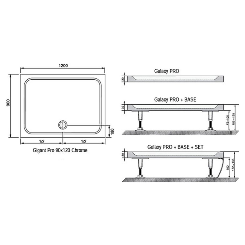 Піддон Gigant Pro 90x120 Chrome Ravak  (XA04G701010)