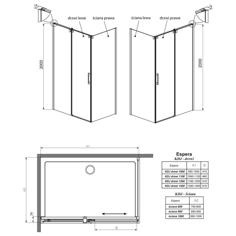 Душові двері Espera KDJ 100 L Radaway  (380130-01L)