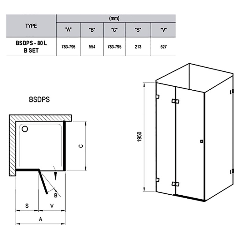 Душова штора BSDPS-80 L Transparent Ravak  (0UL44A00Z1)