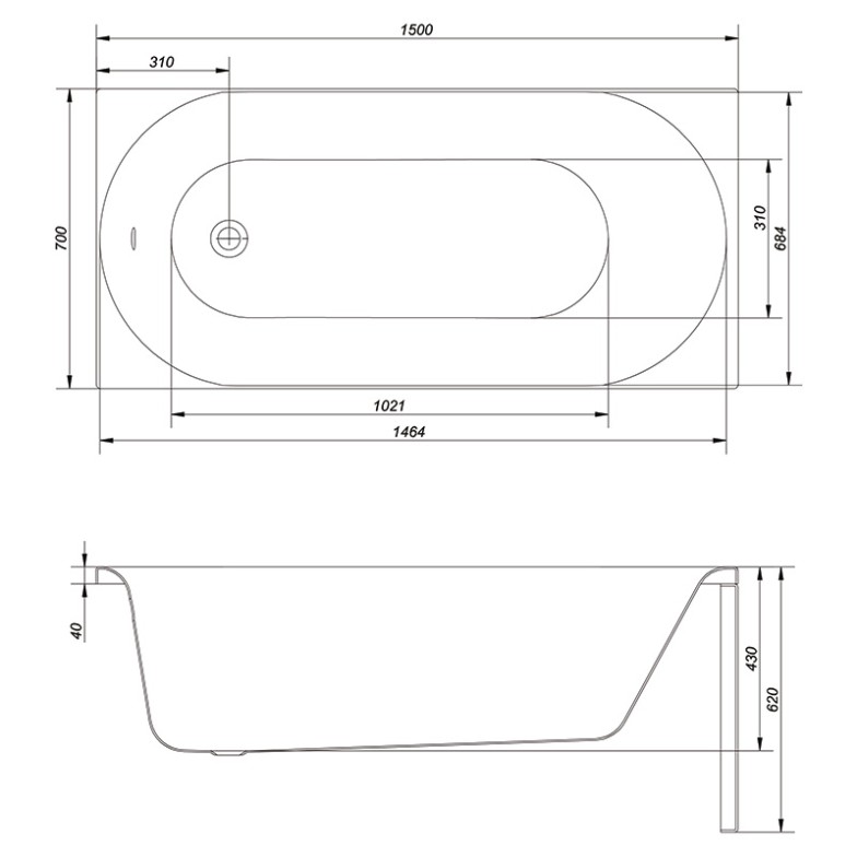 Ванна Octavia 150x70 з ніжками Cersanit  (S301-251)