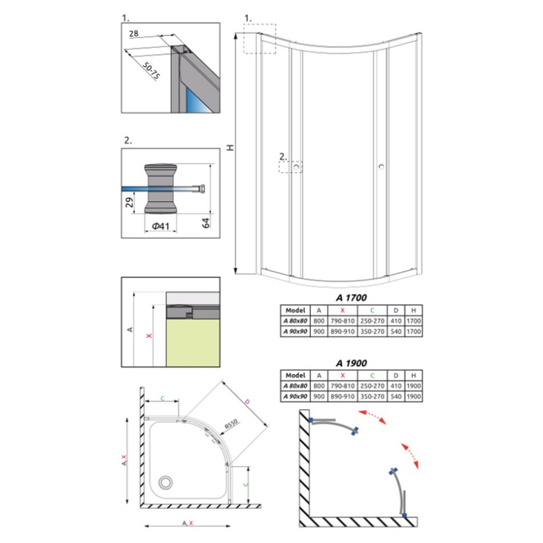 Душова штора Premium A 90x90 фабрик Radaway  (30401-01-06)